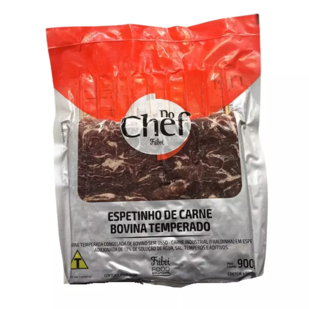 Espetinho de Carne Bovina Cong. 900Gr Fraldinha do Chef