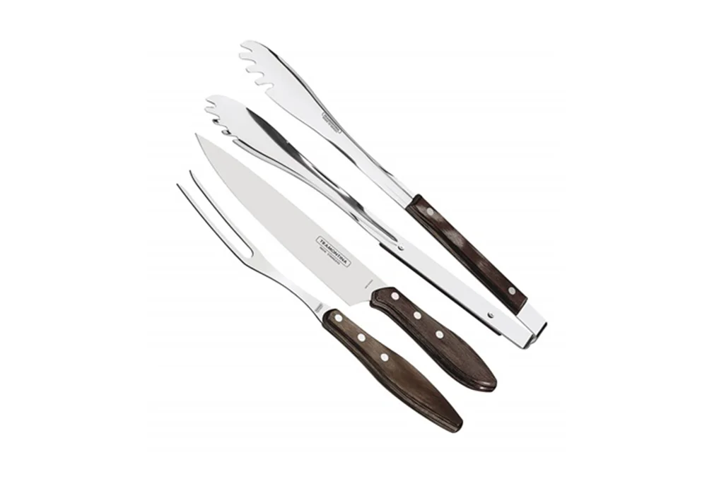 Jogo Garfo Faca e Pegador para Churrasco Inox Tramontina