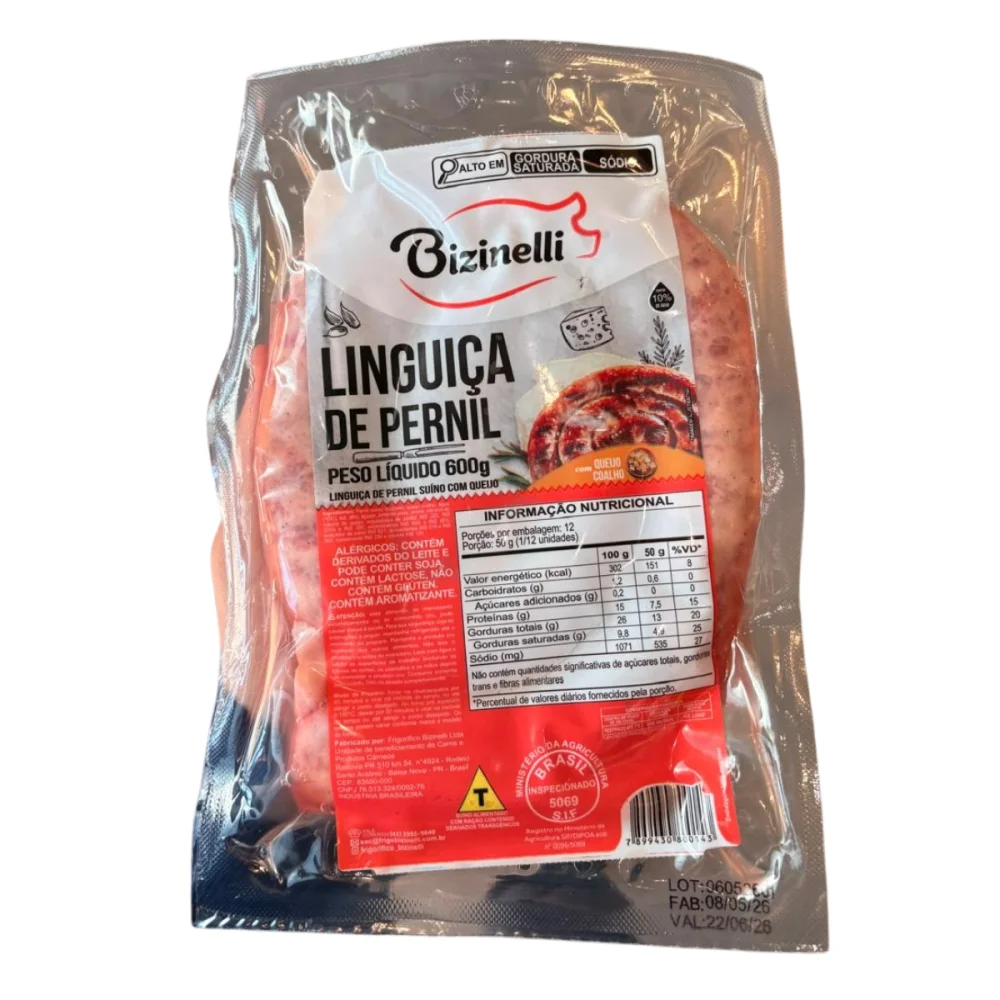 Linguica Bizinelli 600Gr Queijo Coalho Bizinelli
