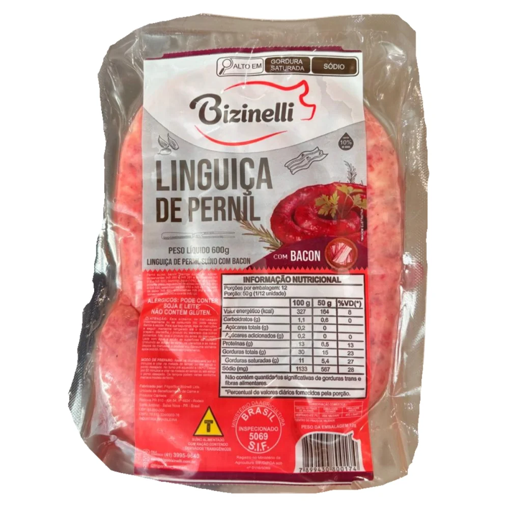 Linguica de Pernil Suina Campeira 600Gr Bacon Bizinelli