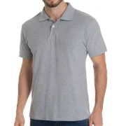 Camisa Polo Masculina Cinza Mescla MC Piquet Ingles Mundial