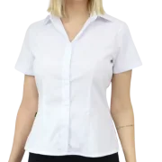 Camisete Manga Curta Branca Decote V Poplin