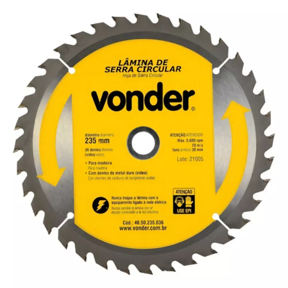 a Lâmina de Serra Circular Videa 235Mm X 25Mm 36 Dentes Vonder