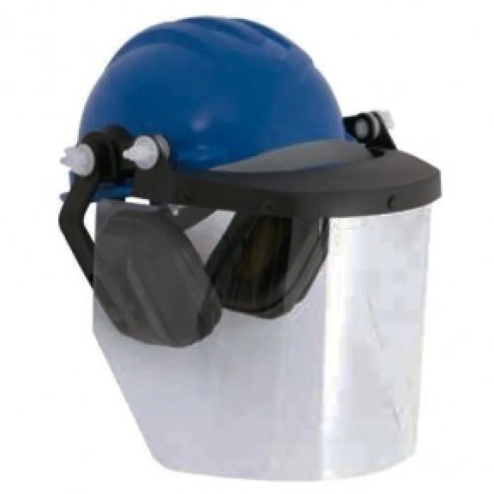 Capacete de Segurança Acoplado Abafador e Prot. Facial Plastcor Azul