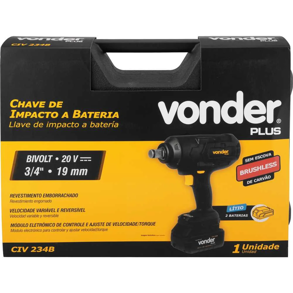 Chave de Impacto 3/4 com 2 Baterias e Carregador - Vonder