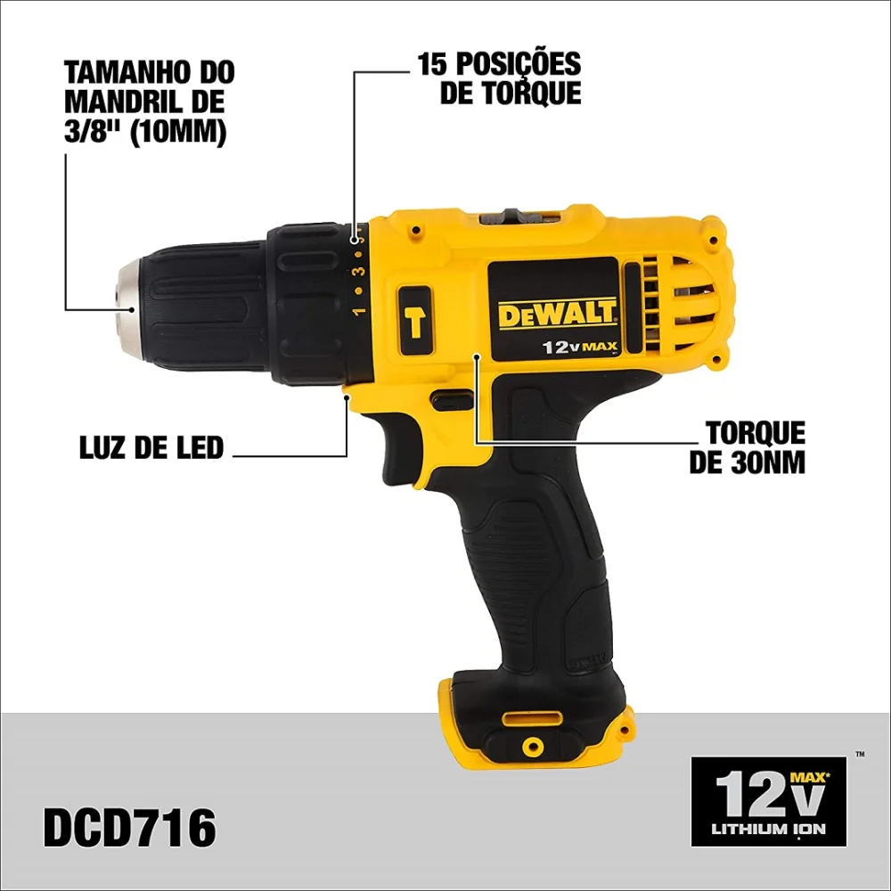 Combo Furadeira/Parafusadeira Dcd716 + Nível Laser Dce088 - Dewalt