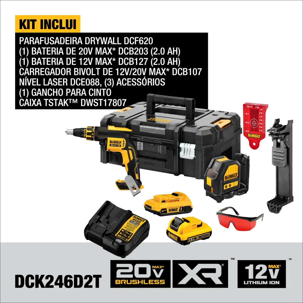 Combo Parafusadeira Dcf620 + Nível Laser Dce088 - Dewalt