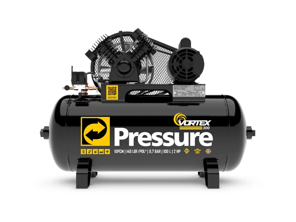 Compressor de Ar 10 Pés 100 Litros 140 Libras Vortex Monofásico Pressure