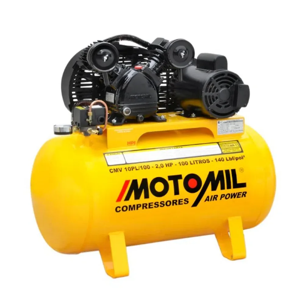 Compressor de Ar 10 Pés 100 Litros CMV Amarelo Motomil