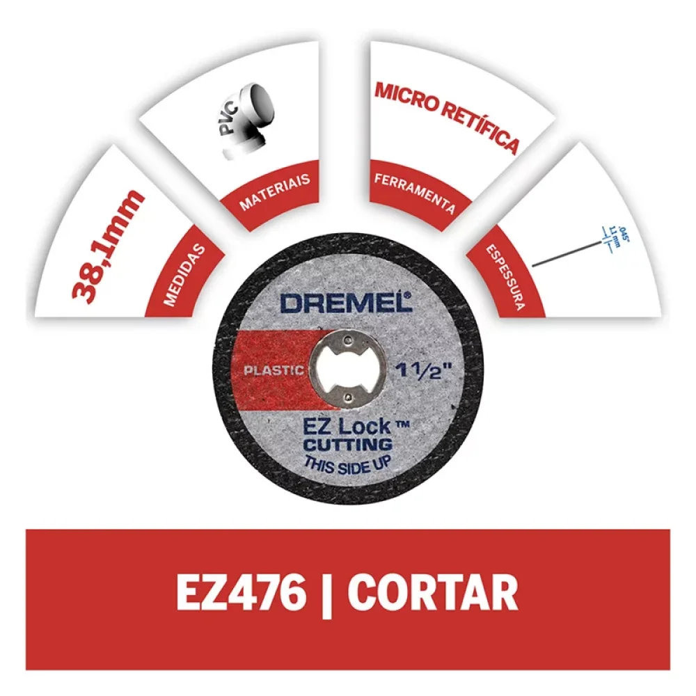 Disco de Corte 1.1/2'' Ez-Lock para Micro Retifica com 5 Peças 2615E456Aj Dremel
