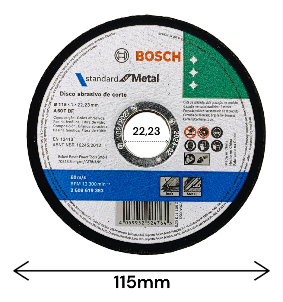 Disco de Corte Bosch Standard 4.1/2 X 1 MM X 7/8 para Aço Inox