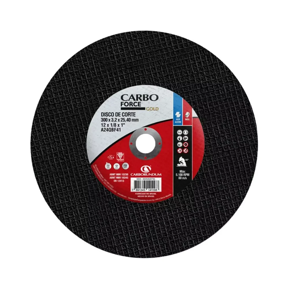 Disco de Corte Carborundum Carboforce 12" X 1/8" X 1" para Aço