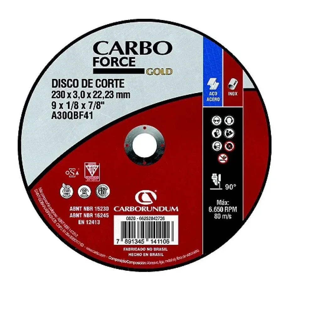 Disco de Corte Carborundum Carboforce 9 X 1/8 X 7/8 para Aço