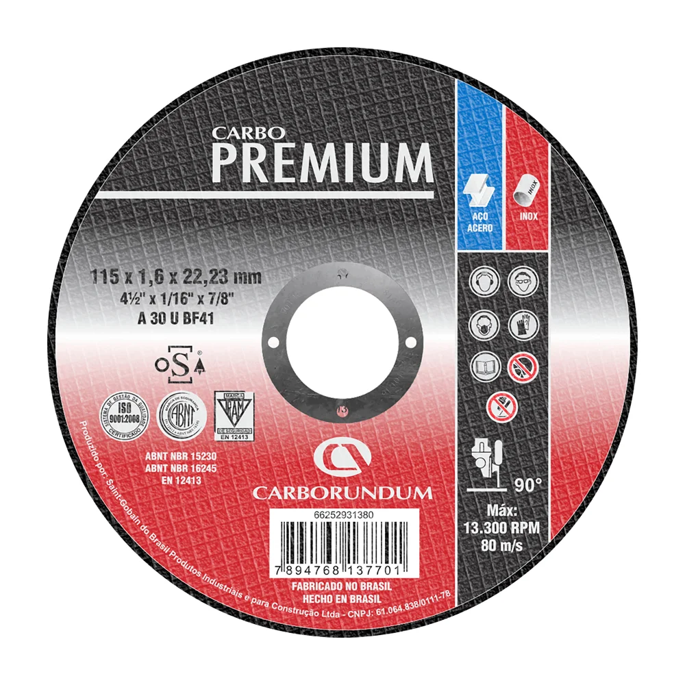MKP Kit 10 Discos de Corte Carborundum P. Premium 4.1/2" x 1,6 mm x 7/8" para Inox