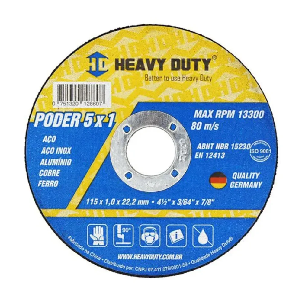 Disco de Corte Heavy Duty 5X1 Inox 4.1/2" X 1,0 MM X 7/8" para Aço Inox