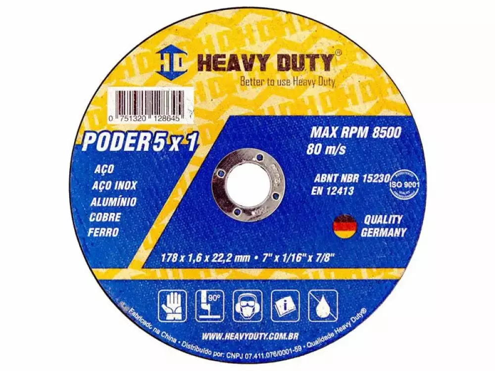 Disco de Corte Heavy Duty 5X1 Inox 7" X 1,6 MM X 7/8" para Aço Inox