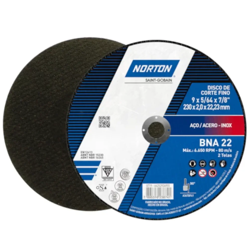 MKP Kit 10 Discos de Corte Norton BDA 9" x 2,0 mm x 7/8" para Aço