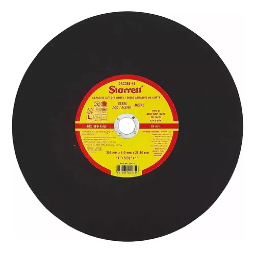MKP Kit 5 Disco de Corte Starrett DAC355-45 14" x 5/32" x 1" para Aço Carbono