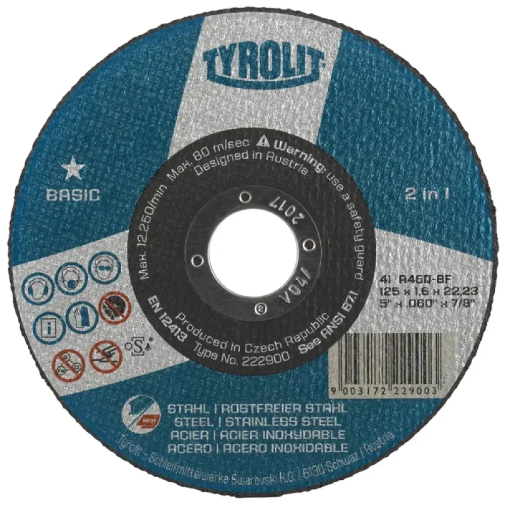 MKP Kit 10 Discos de Corte Tyrolit Basic 2 em 1 9" x 1/8" x 7/8" A30Q-BF para Aço e Inox