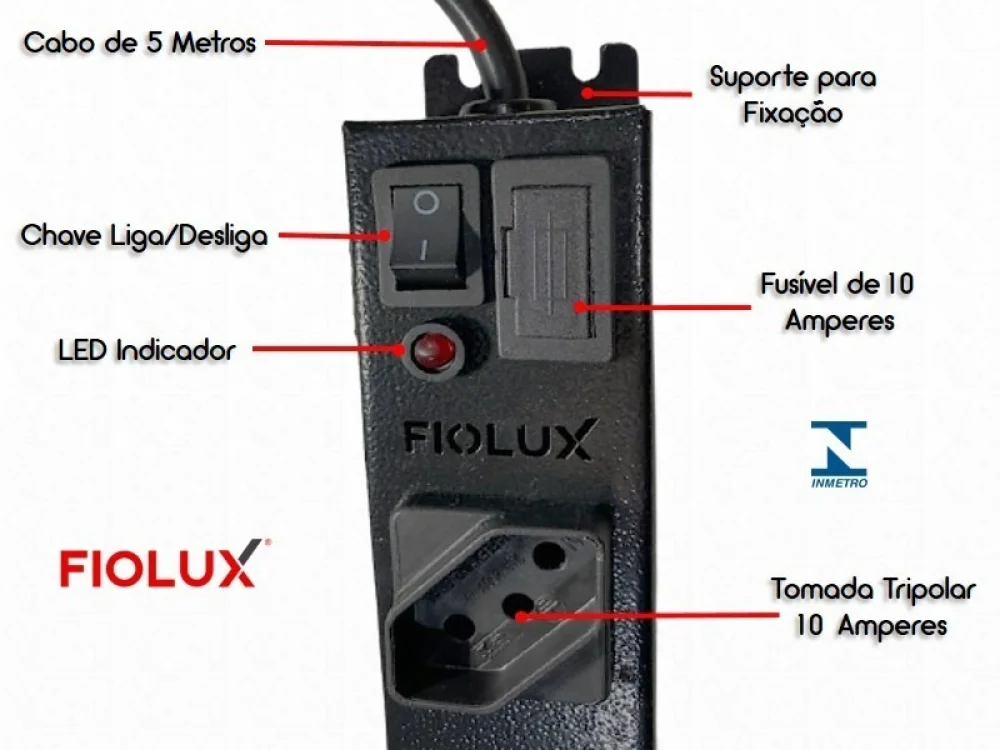 Filtro de Linha 127V~220V Profissional Fiolux 5 Tomadas