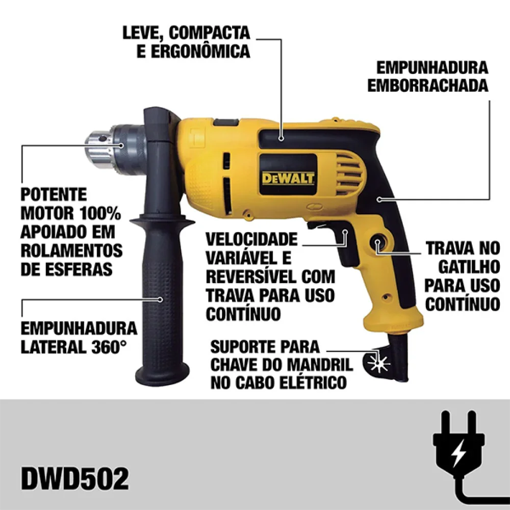 Furadeira de Impacto 1/2" 710W 220V Dwd502B2 Dewalt