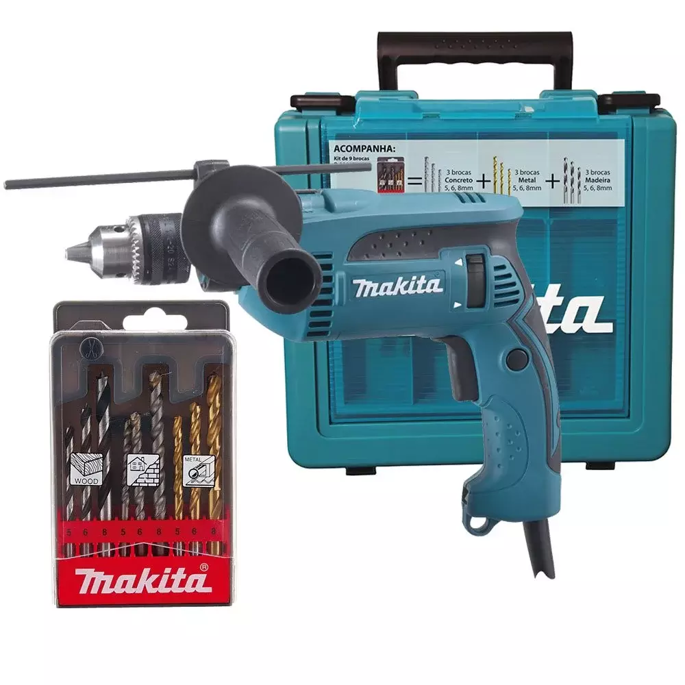 Furadeira de Impacto 1/2" 760W Hp1640Kx1 com Brocas e Maleta 220V – Makita