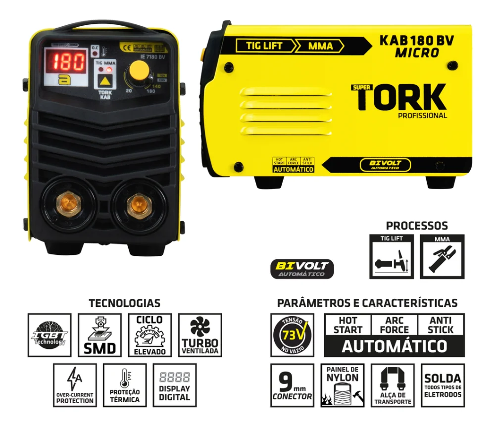 Inversora 180A Tig/Mma Kab 180 + Máscara Bivolt - Tork