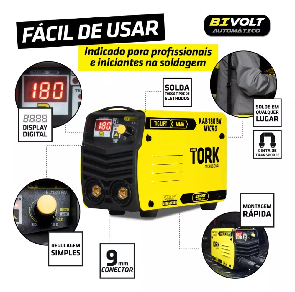 Inversora 180A Tig/Mma Kab 180 + Máscara Bivolt - Tork