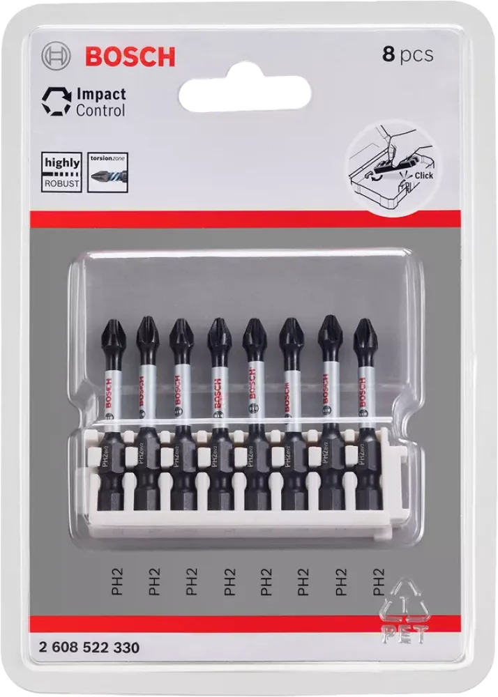 Jogo Bits Ponteira Philips de Impacto 8 Peç 50Mm Pz2 Bosch