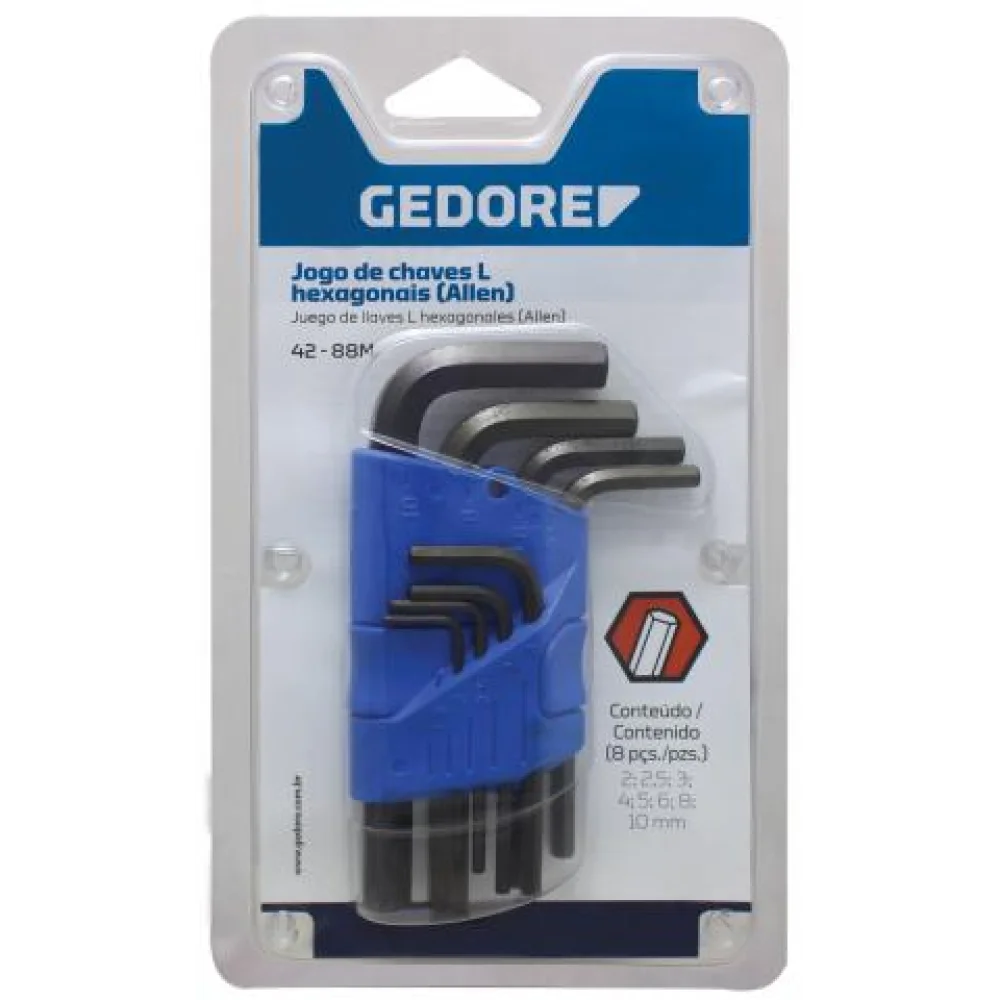 Jogo de Chaves Allen L Curta 10 Peç 3,0 a 14,0Mm Gedore