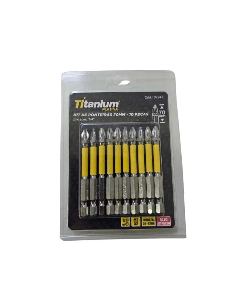 Jogo de Bits Phillips Ph2 70Mm 10 Peças - Titanium
