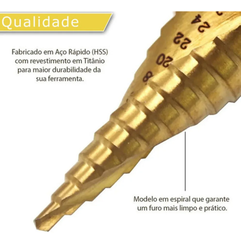 Jogo de Brocas Escalonadas 3 Peças - Titanium