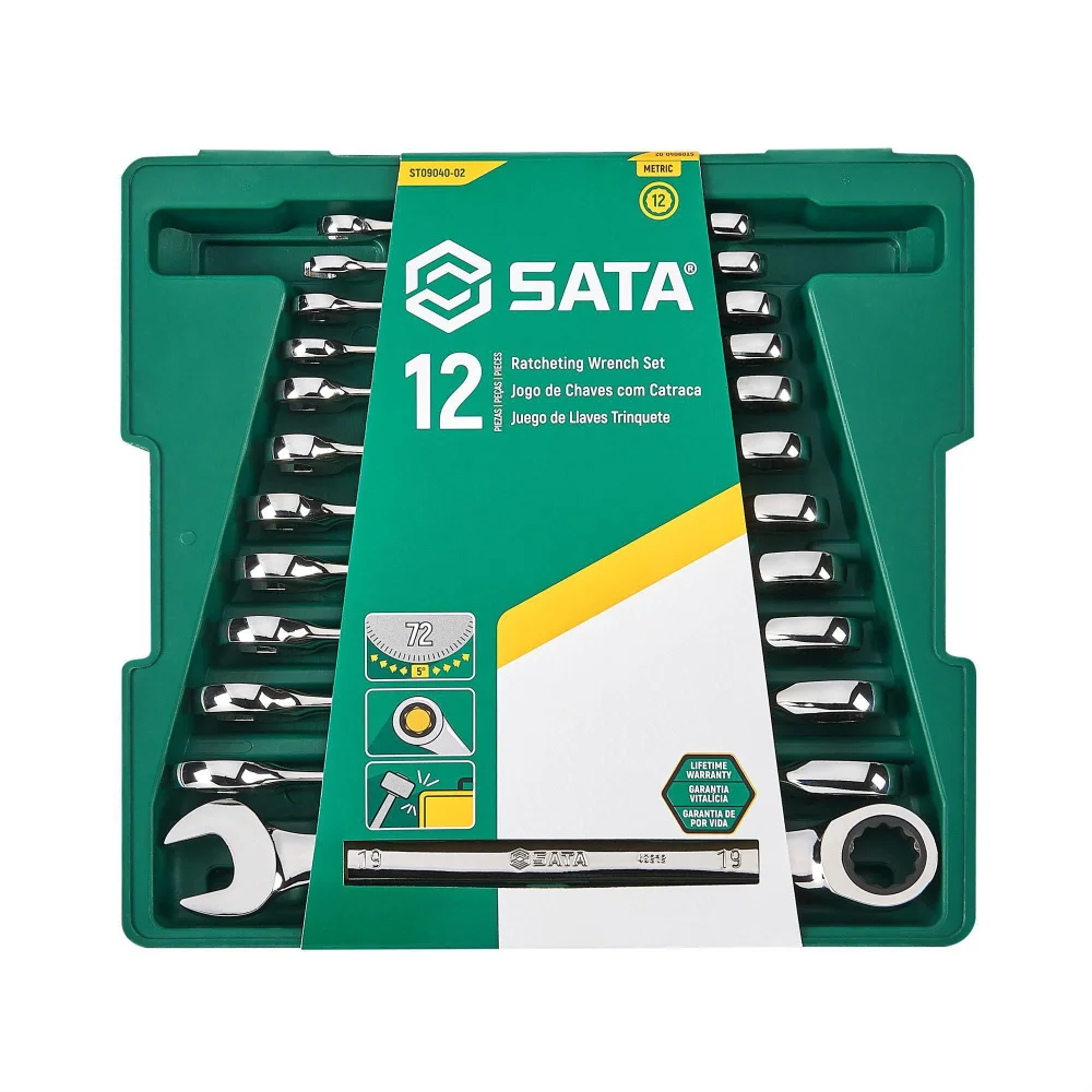 Jogo de Chave Combinada com Catraca 8 - 19 MM com 12 Peças St09040-02 Sata