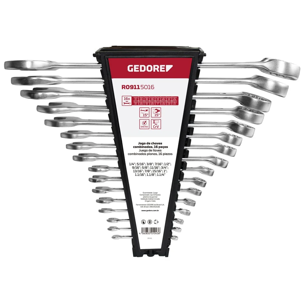 Jogo de Chaves Combinadas 16 Peç 1/4 a 1.1/4 Gedore Red