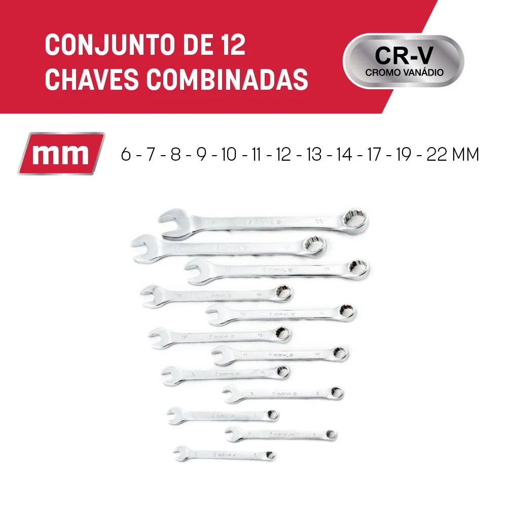 Jogo de Chave Combinada de 6 a 22 MM com 12 Peças 102405My Mayle