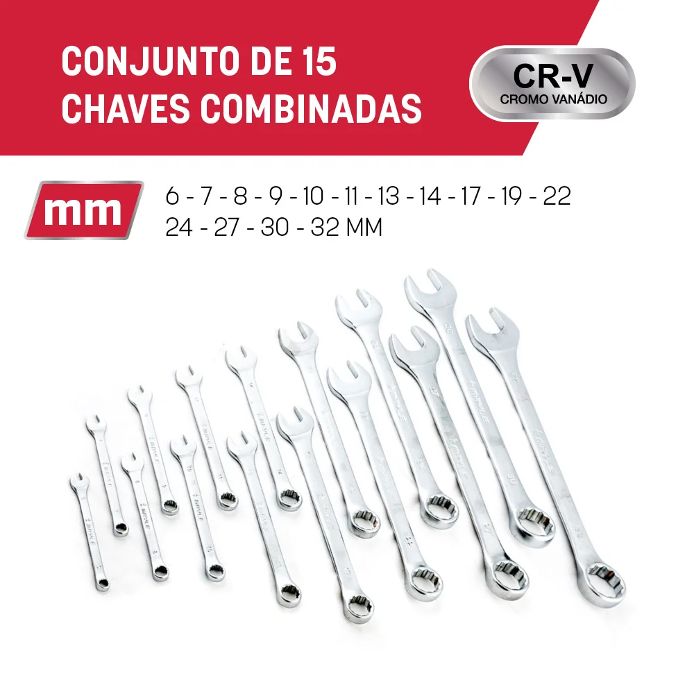 Jogo de Chaves Combinadas de 6 a 32Mm com 15 Peç 102404My Mayle