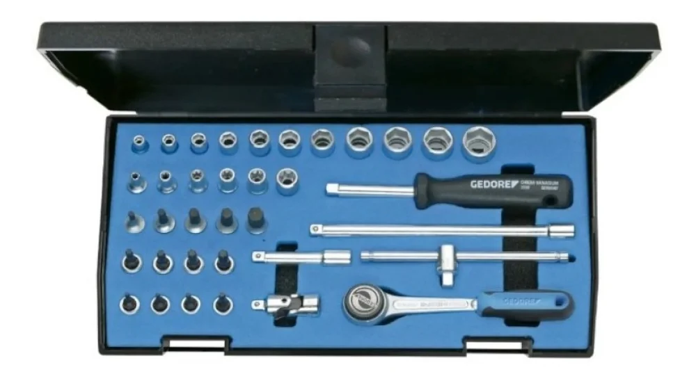 Jogo de Soquetes Sextavados e Estriados 1/4 36 Peç 4 a 14Mm Gedore