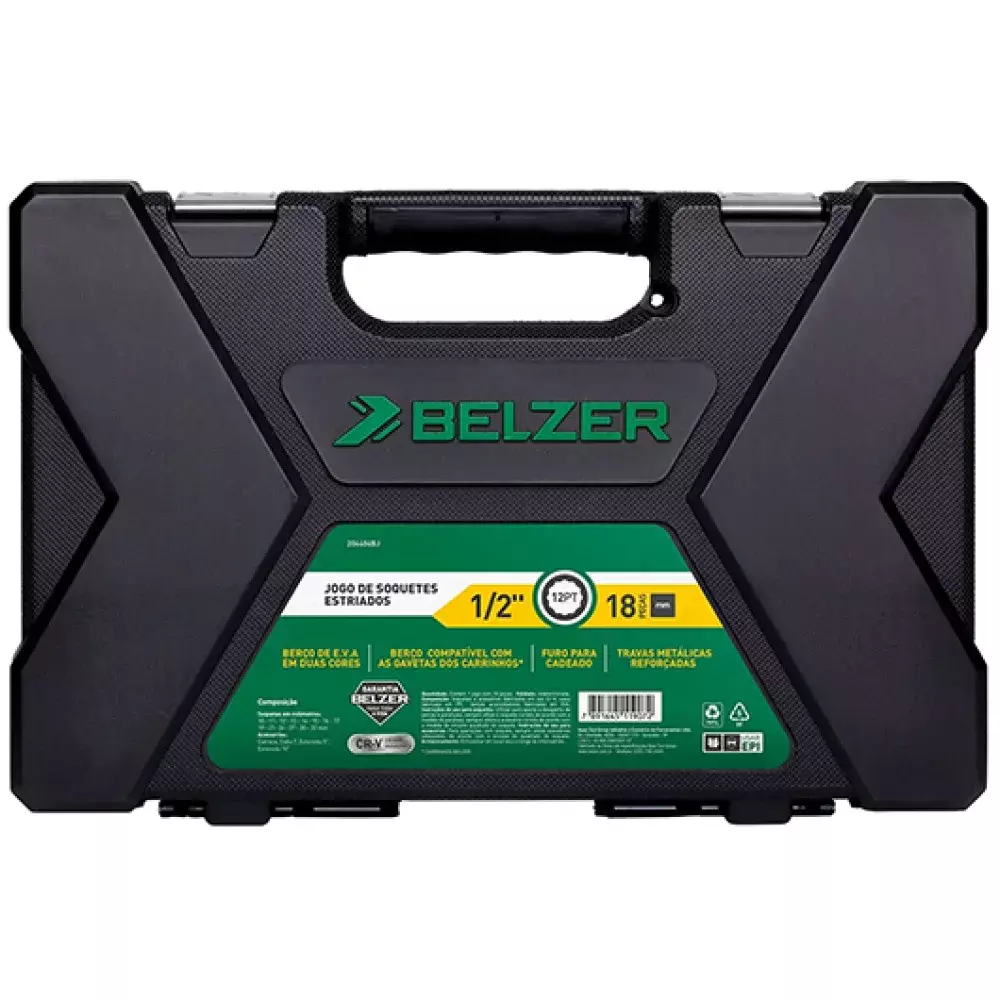 Jogo Soquete Estriado 1/2"Com 18 Peças 204404Bj - Belzer