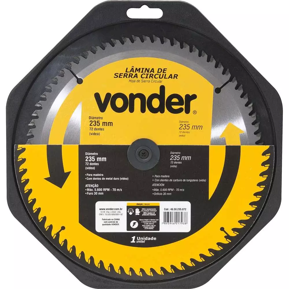Lâmina de Serra Circular Videa 235Mm X 25Mm 60 Dentes Vonder
