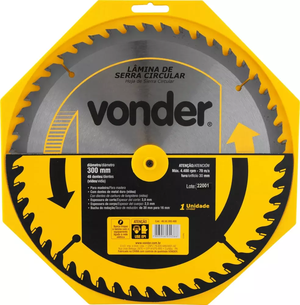Lâmina de Serra Circular Videa 300Mm X 30Mm 48 Dentes Vonder