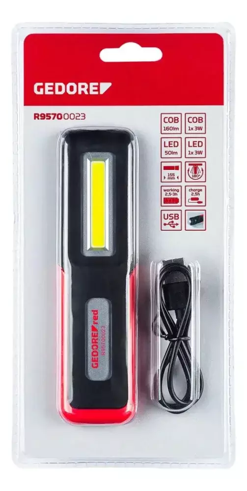 Lanterna Led Recarregável 160 Lumens com Ímã Gedore Red
