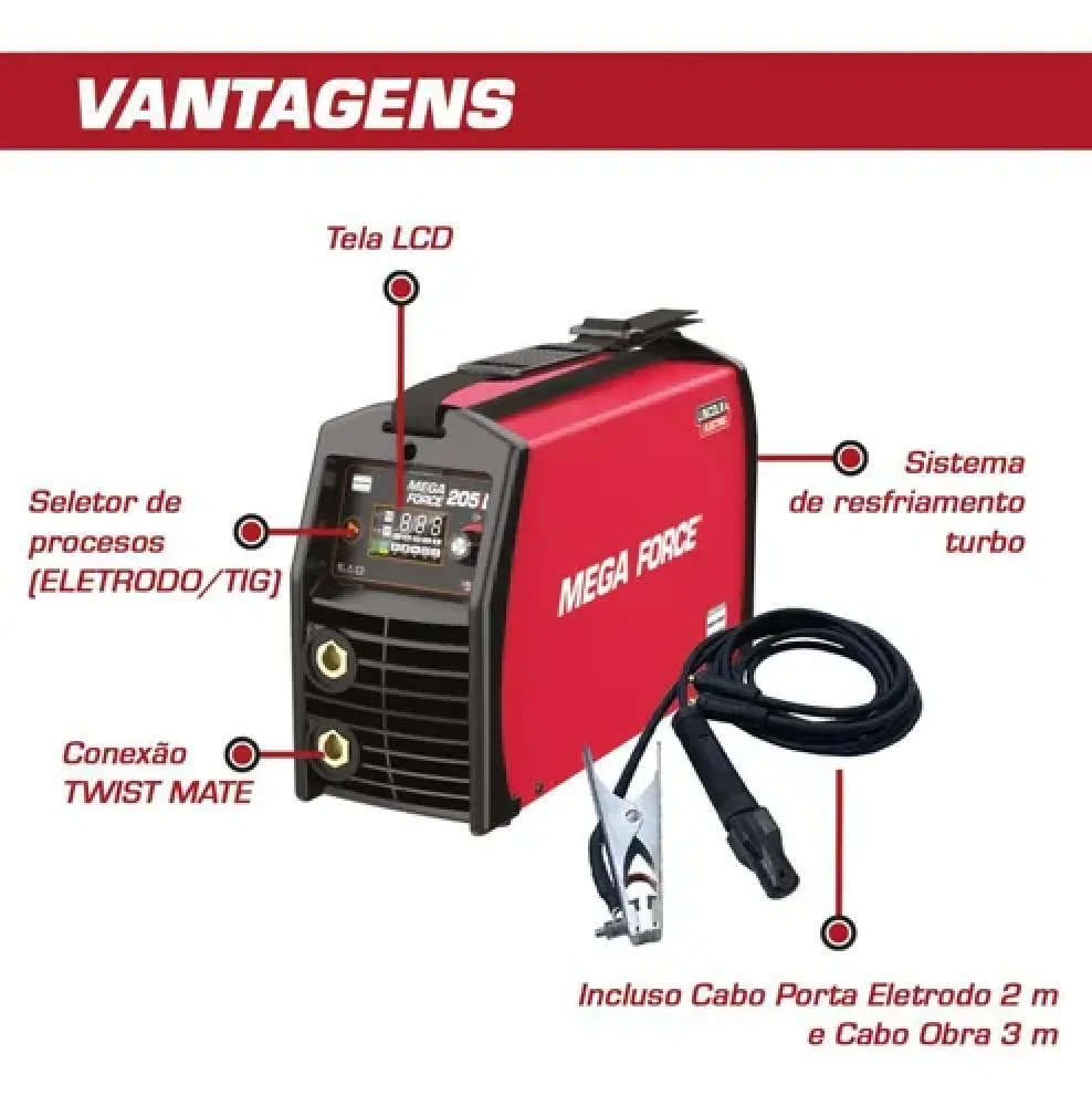 Máquina de Solda Inversora Mega Force 225A Bivolt com Display de Led - Lincoln-K69069-1
