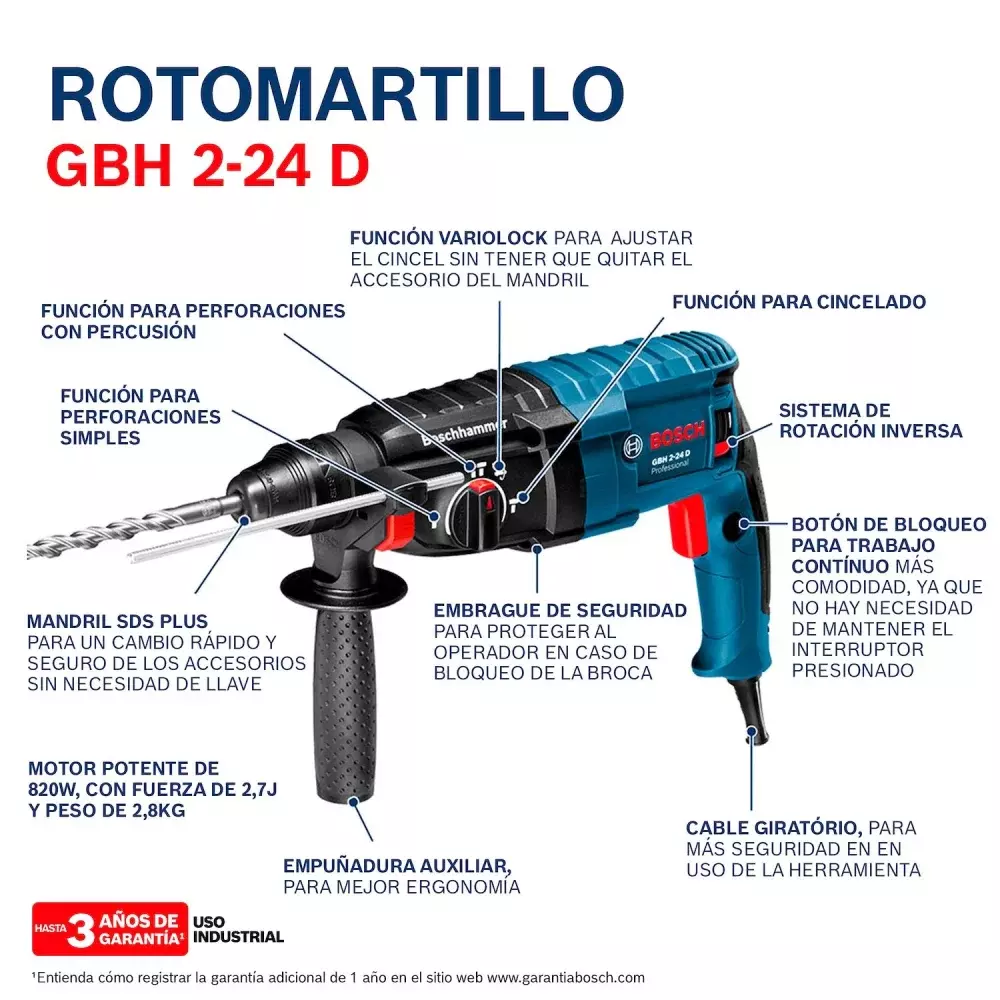 Martelo Perfurador Sds Plus 820W Gbh 2-24 D 220V Bosch