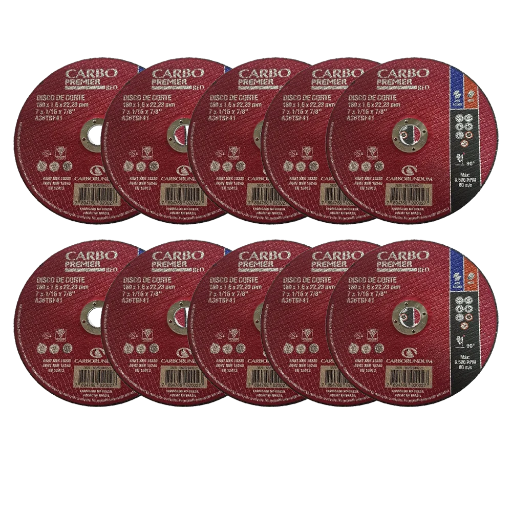 MKP Kit 10 Discos de Corte 7 X 1/16 Pol X 7/8 Pol Premier - Carborundum