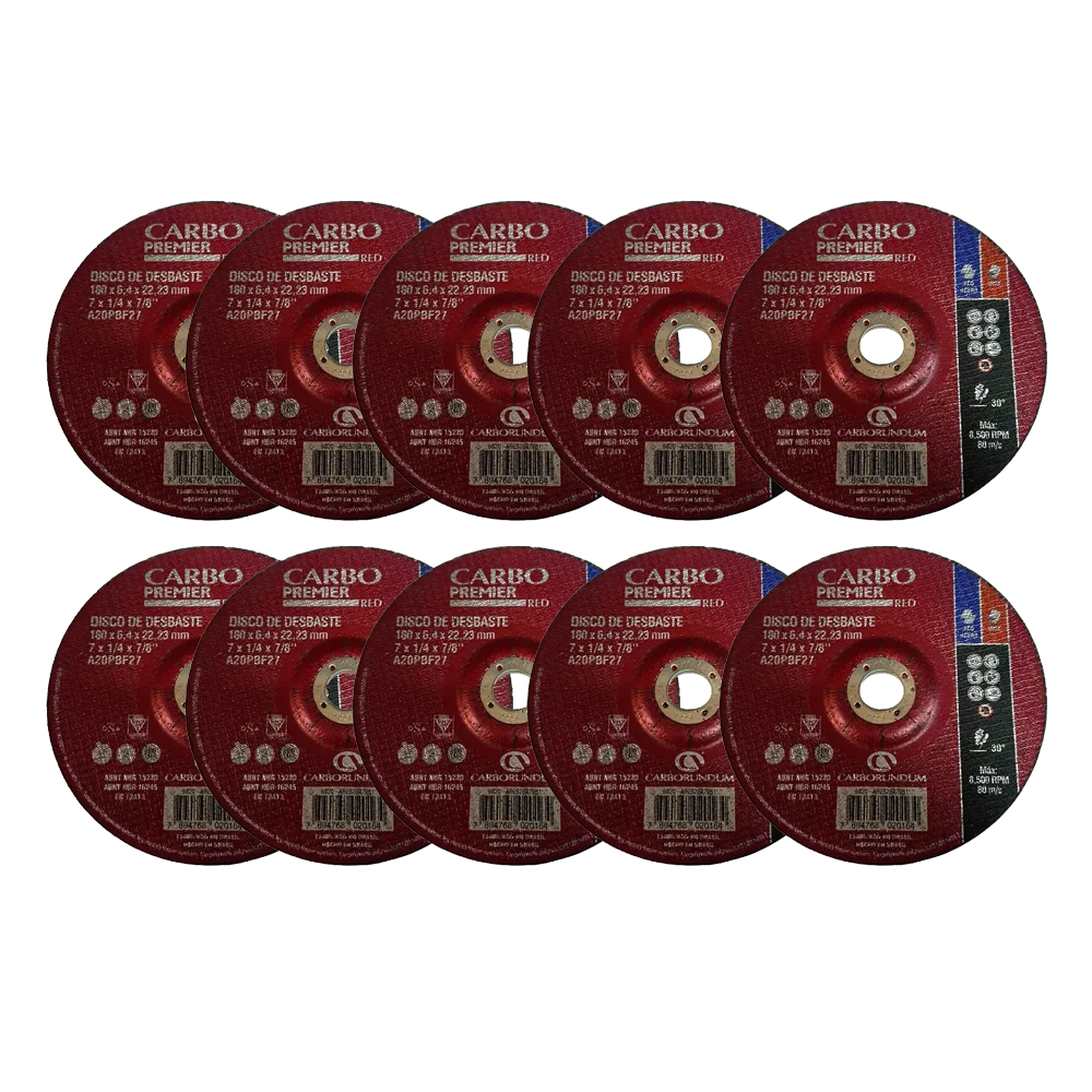 MKP KIT 10 Discos de Corte 7 x 1/4 pol x 7/8 pol Premier - Carborundum