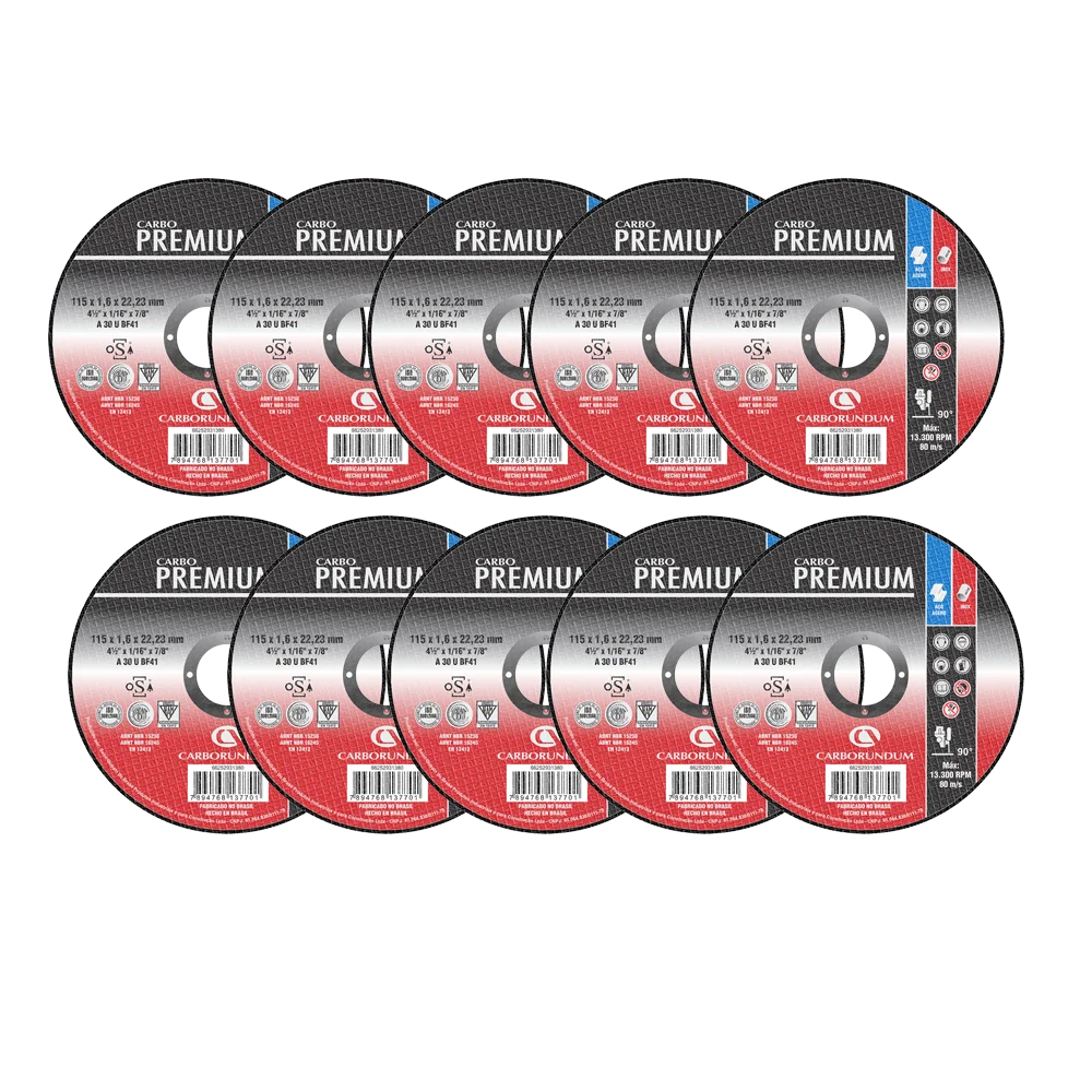 MKP Kit 10 Discos de Corte Carborundum P. Premium 4.1/2" x 1,6 mm x 7/8" para Inox