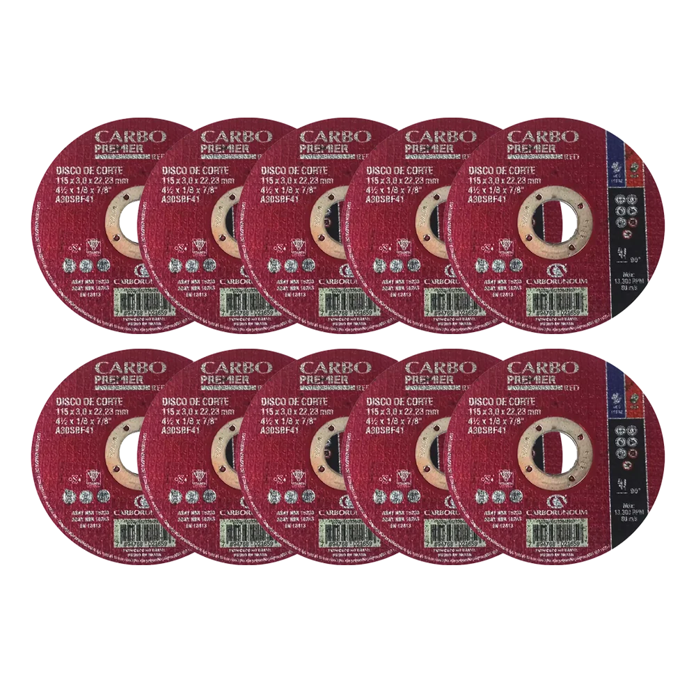 MKP Kit 10 Discos de Corte Carborundum Premier 4.1/2" x 1/8" x 7/8" para Aço