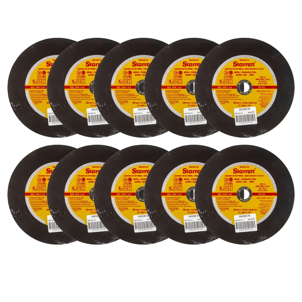 MKP Kit 10 Discos de Corte Starrett DAC230-24 9" x 5/64" x 7/8" para Inox