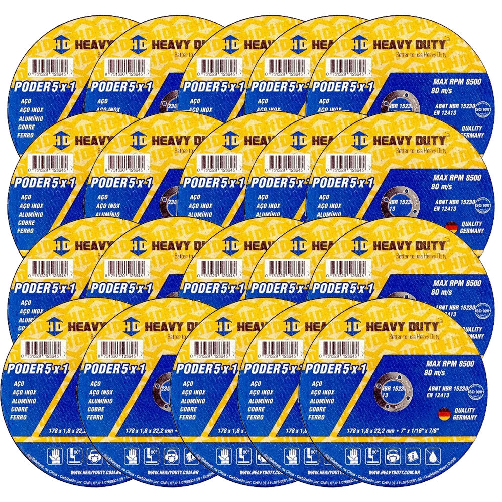 MKP Kit 25 Disco de Corte Heavy Duty 5x1 Inox 7" x 1,6 mm x 7/8" para Aço Inox