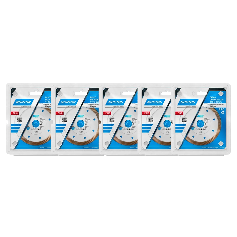 MKP Kit 5 Discos de Corte Norton Porcelanato Pro 110 x 10 x 20 mm – Corte Reto e Preciso